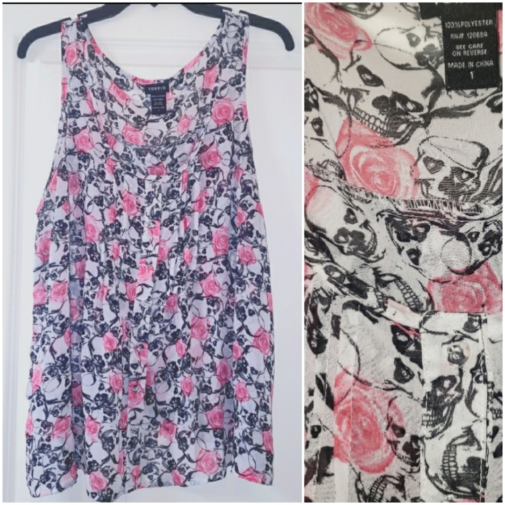 Torrid Skulls and Roses Tank With Tulip back Cami top